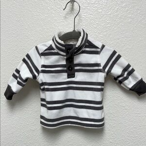 Carter's Gray and White Striped Fleece Pullover Boy 3 Months Long Sleeve Shirt